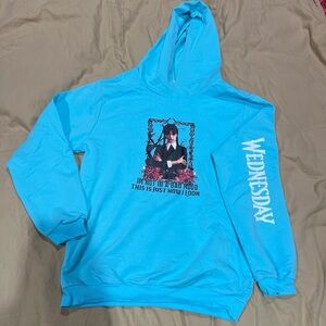 Blue Graphic Hoodie with Wednesday Print
